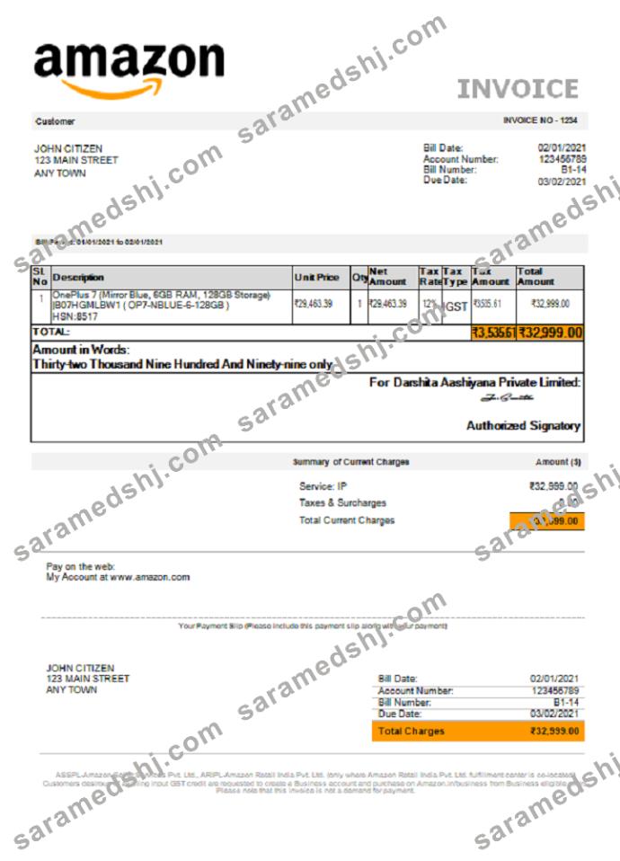 USA Amazon invoice